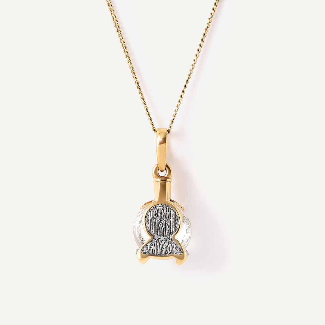 Серебряная подвеска с ювелирным стеклом "Икона святителя Николая Чудотворца с Миро (малая)"