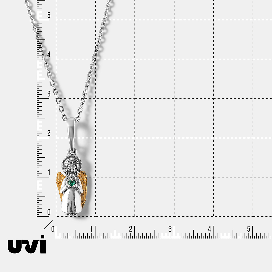 Серебряная подвеска с зеленым фианитом "Ангел"