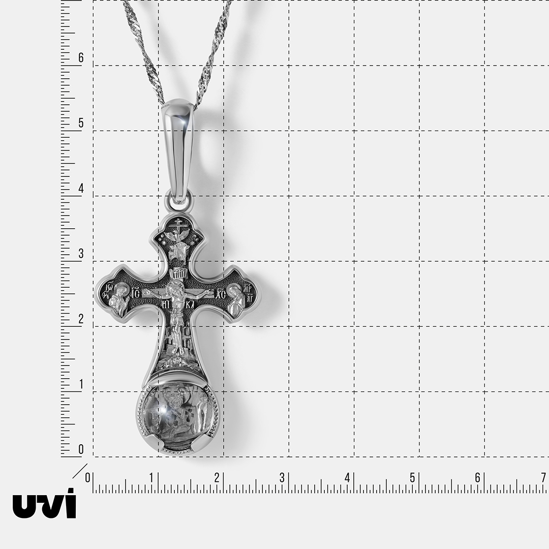 Серебряная подвеска-крест с ювелирным стеклом "Николай Чудотворец"