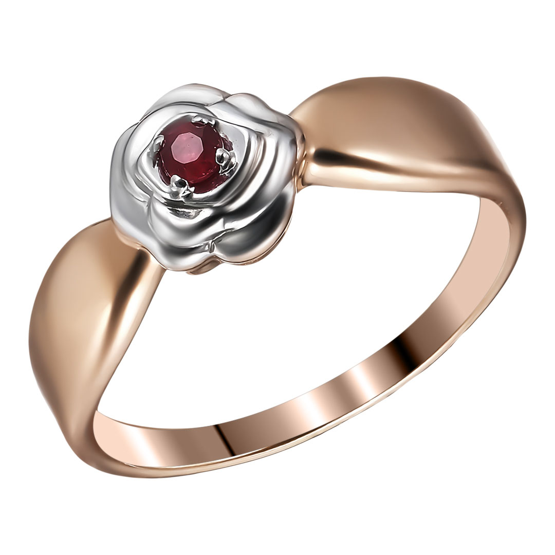 Серебряное кольцо с рубином "Цветок"