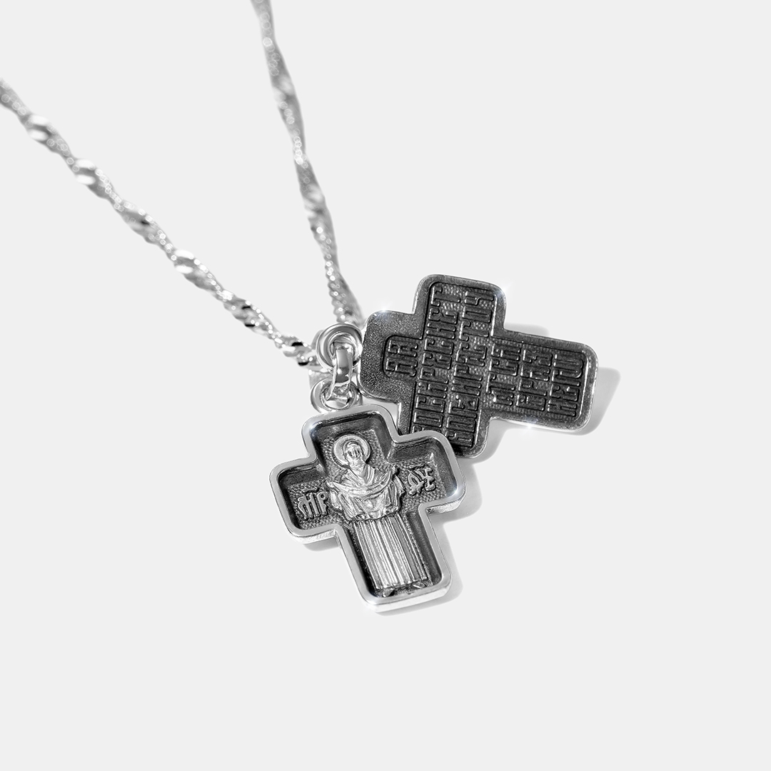 Серебряная подвеска-крест "Крест/Покров Божией Матери"