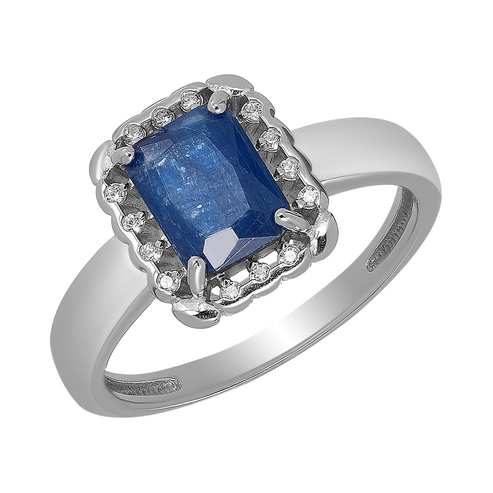 Серебряное кольцо 925 пробы; вставки 1 Кианит; 14 Фианит бесцв.;