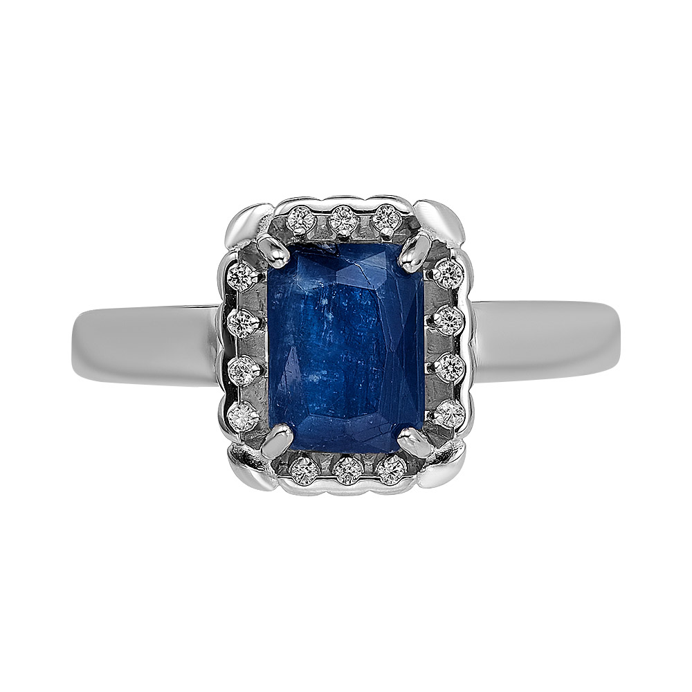 Серебряное кольцо 925 пробы; вставки 1 Кианит; 14 Фианит бесцв.;