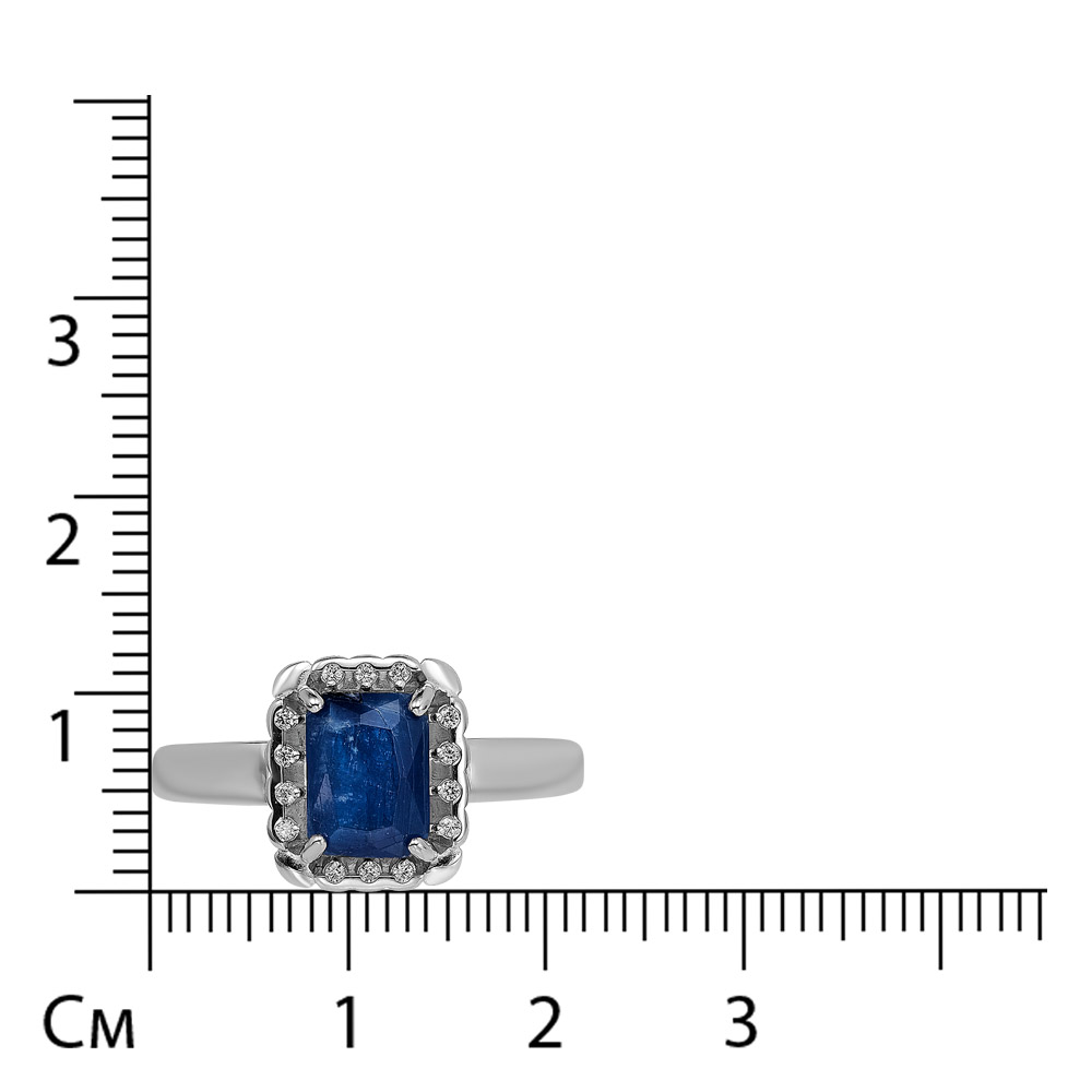Серебряное кольцо 925 пробы; вставки 1 Кианит; 14 Фианит бесцв.;