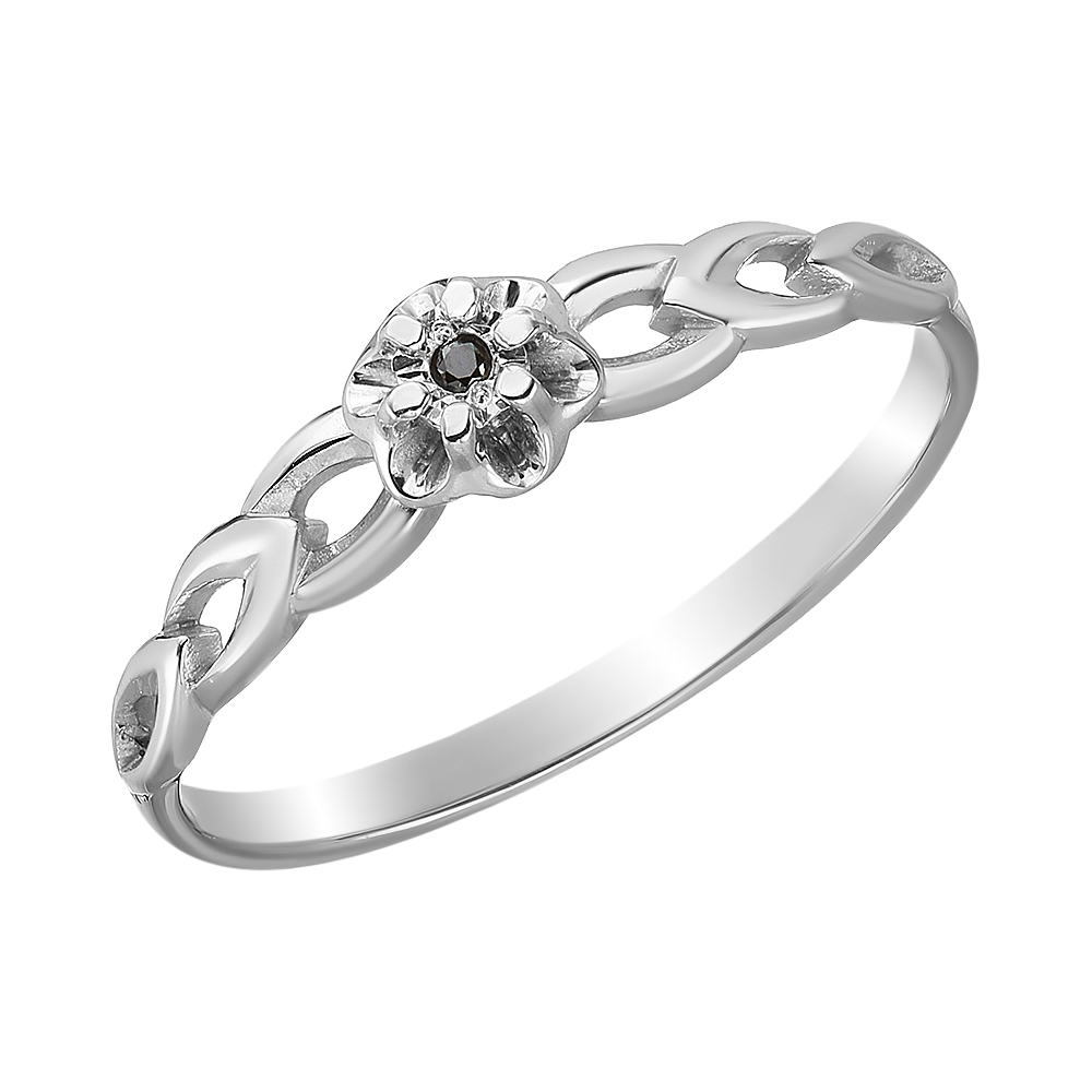 Серебряное кольцо 925 пробы; с алмазной обработкой; вставки 1 Бр.черн.Кр-57 0,007 7/9А;
