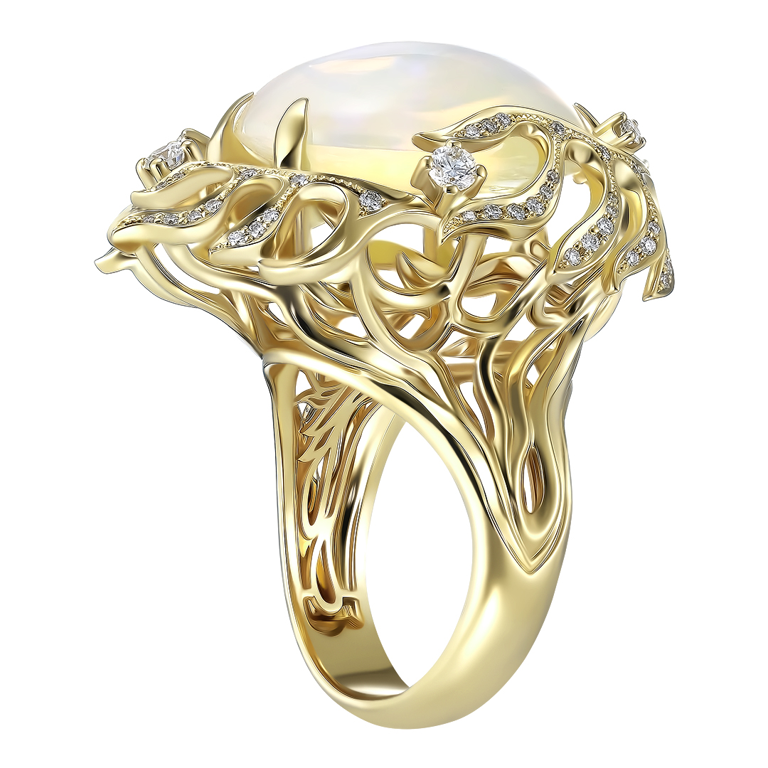 Кольцо из желтого золота с опалом