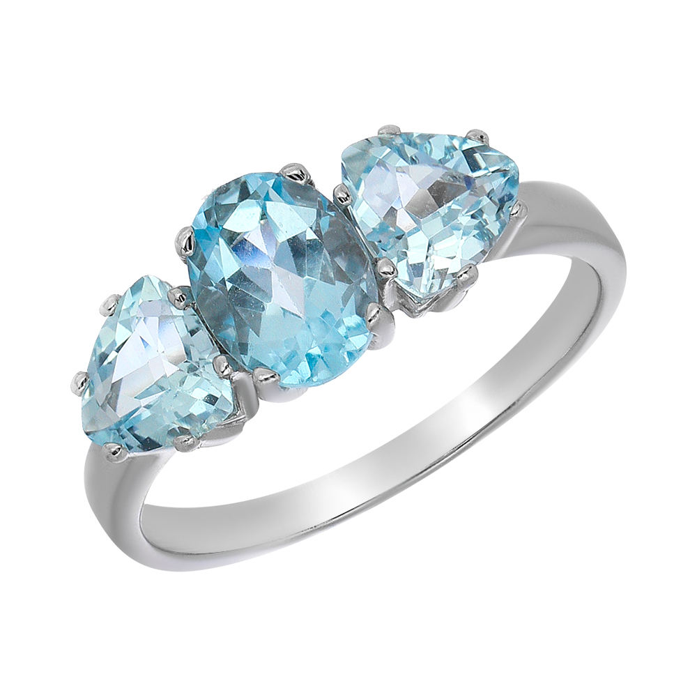 Серебряное кольцо 925 пробы; вставки 3 Топаз Sky;