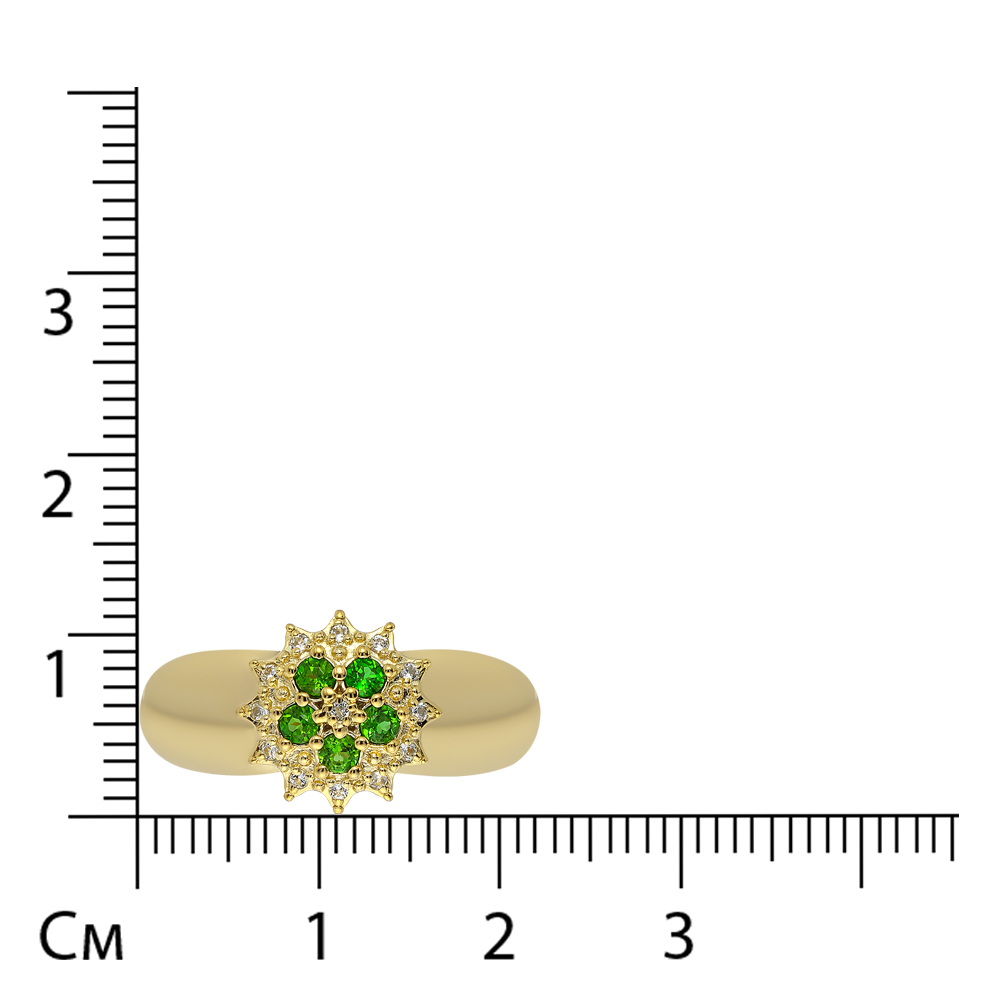 Серебряное кольцо 925 пробы; вставки 5 Хромдиопсид; 13 Топаз бесцв.;