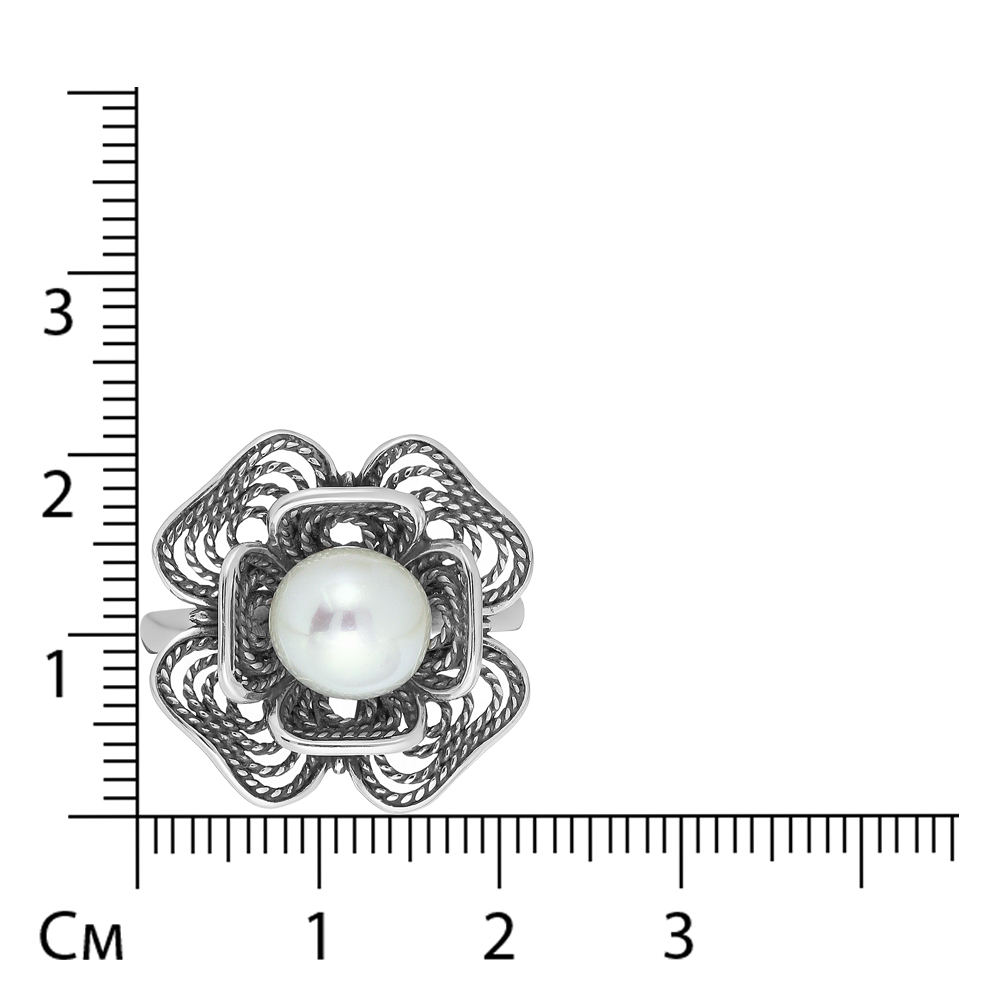 Серебряное кольцо 925 пробы; с чернением; вставки 1 Жемчуг культ. белый;