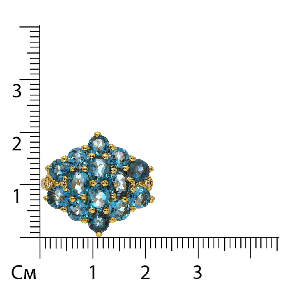 Серебряное кольцо 925 пробы; вставки 14 Топаз лондон 4,92; 2 Топаз белый 0,01;