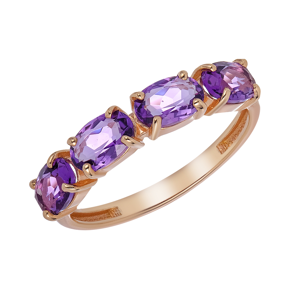 Серебряное кольцо 925 пробы; вставки 4 Аметист;