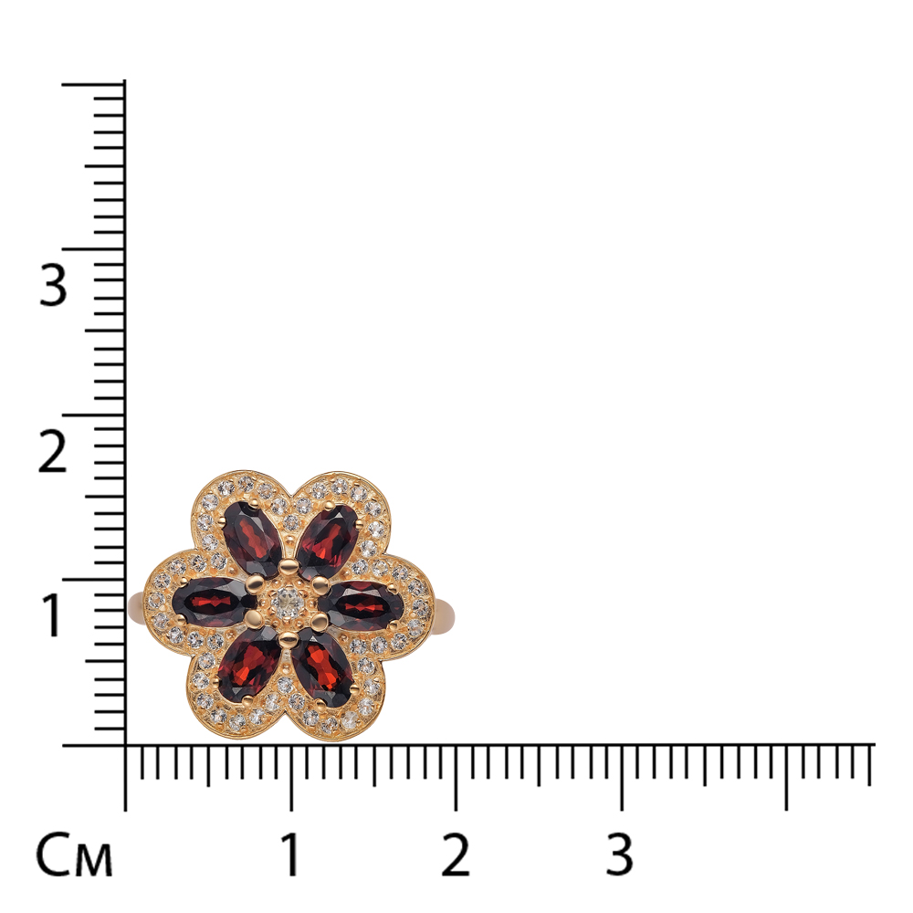 Серебряное кольцо с гранатами "Цветок"