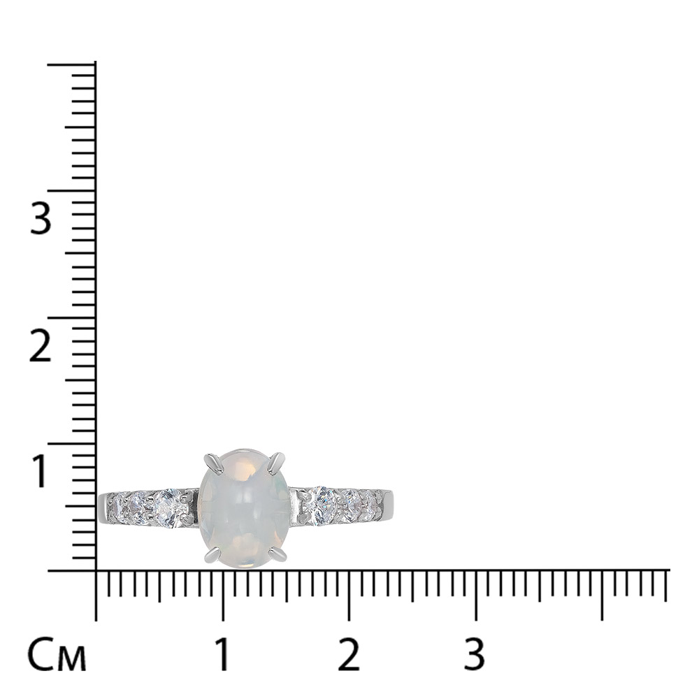 Серебряное кольцо 925 пробы; вставка 1 Опал белый; 6 Фианит бесцв.;
