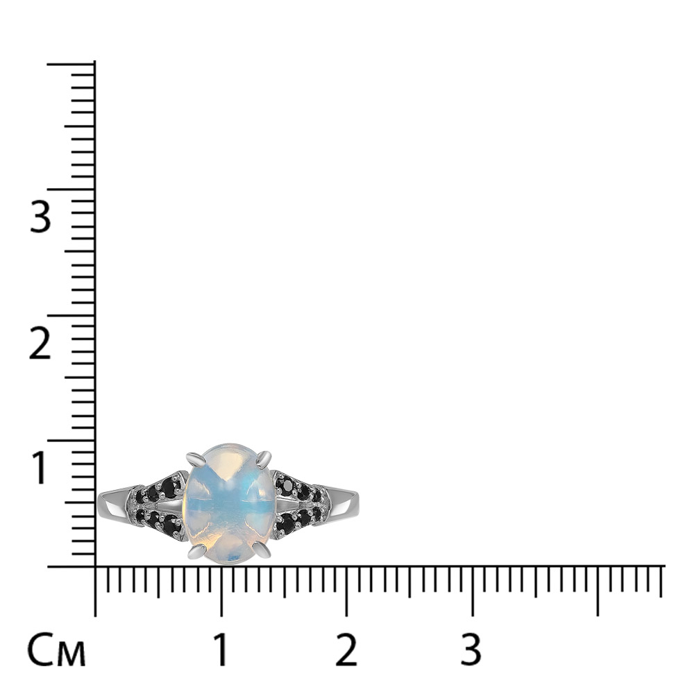 Серебряное кольцо 925 пробы; вставка 1 Опал бел.; 12 Шпинель черн.;