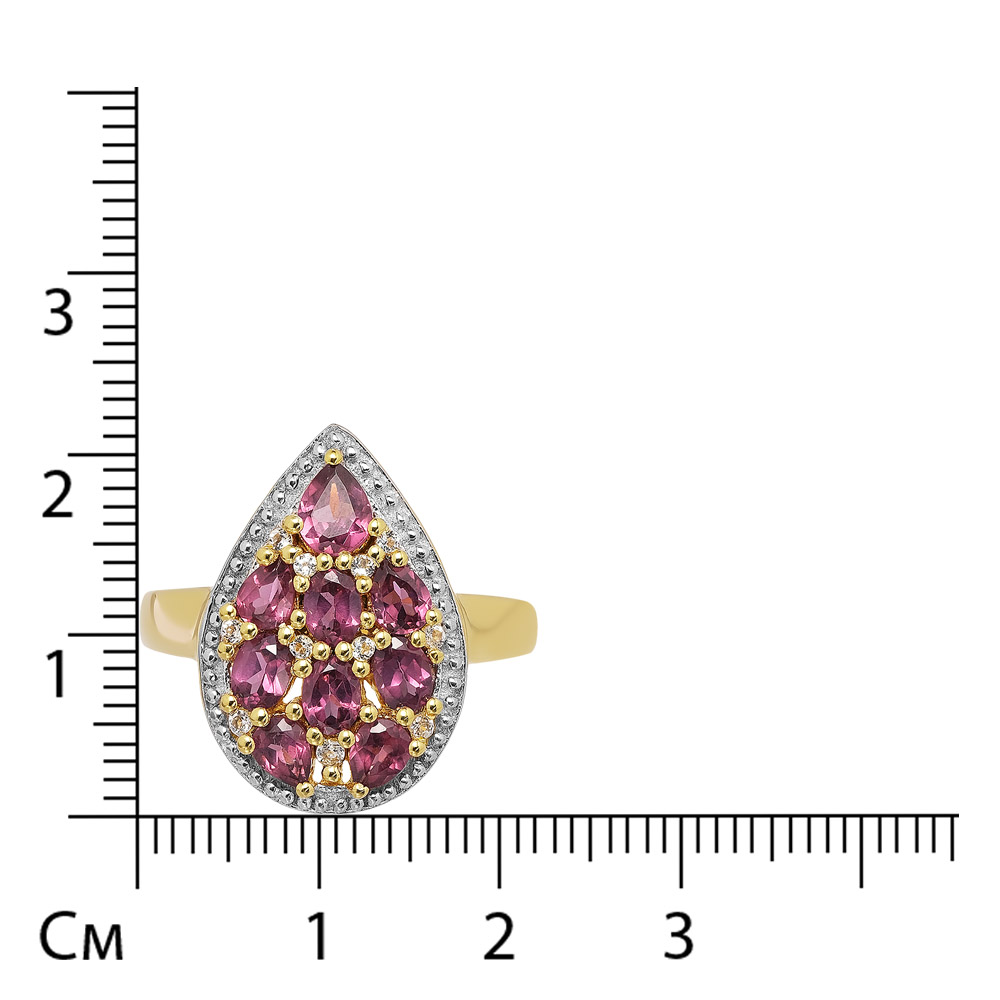 Серебряное кольцо 925 пробы; вставки 9 Родолит 2,15; 11 Топаз белый 0,12;