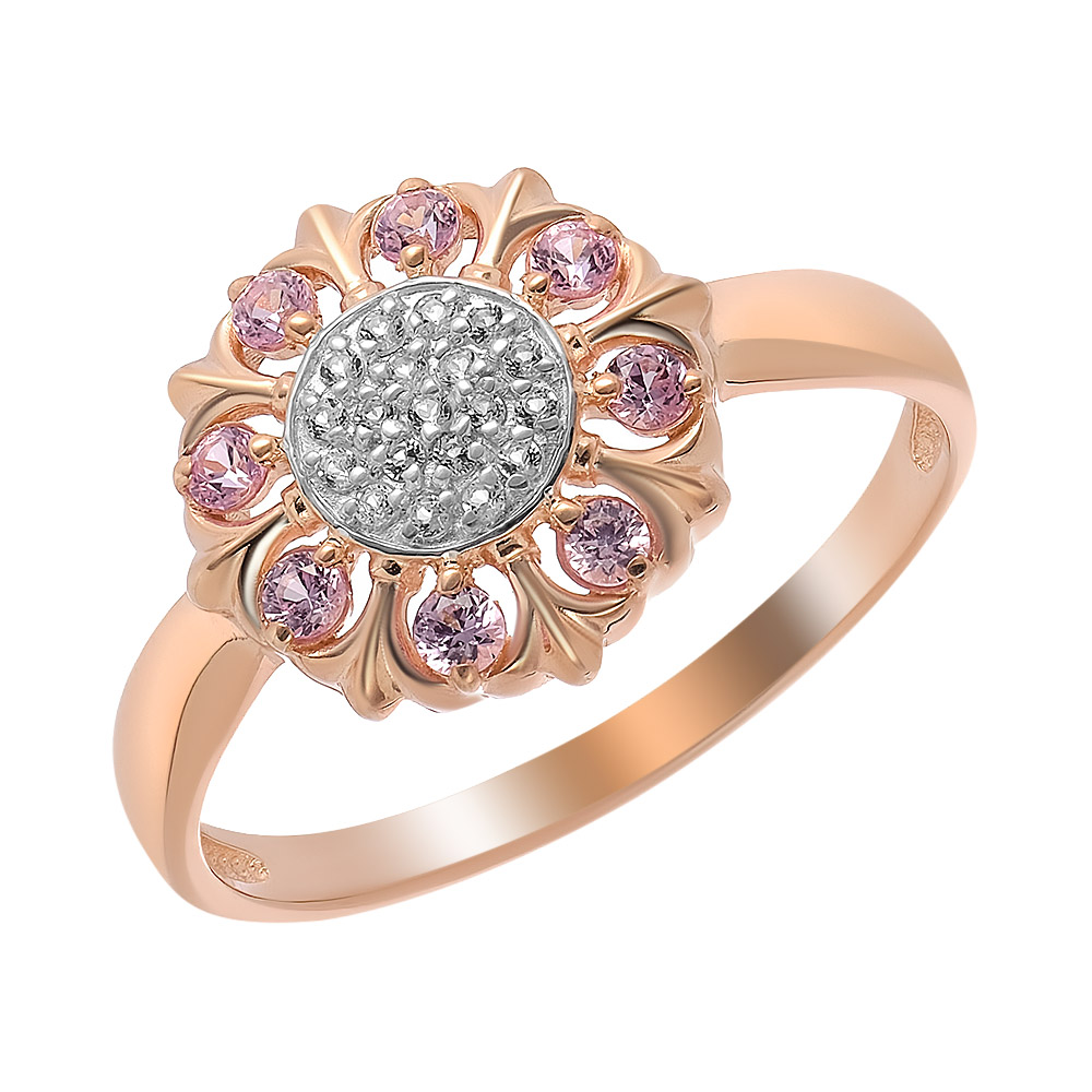 Серебряное кольцо с розовыми сапфирами "Цветок"
