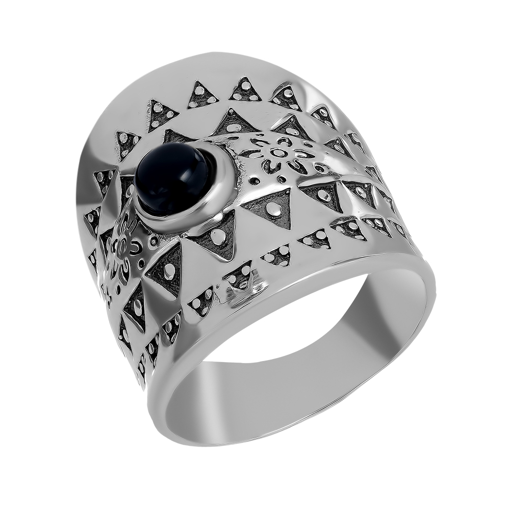 Серебряное кольцо 925 пробы; с чернением; вставки Агат разноцвет.;