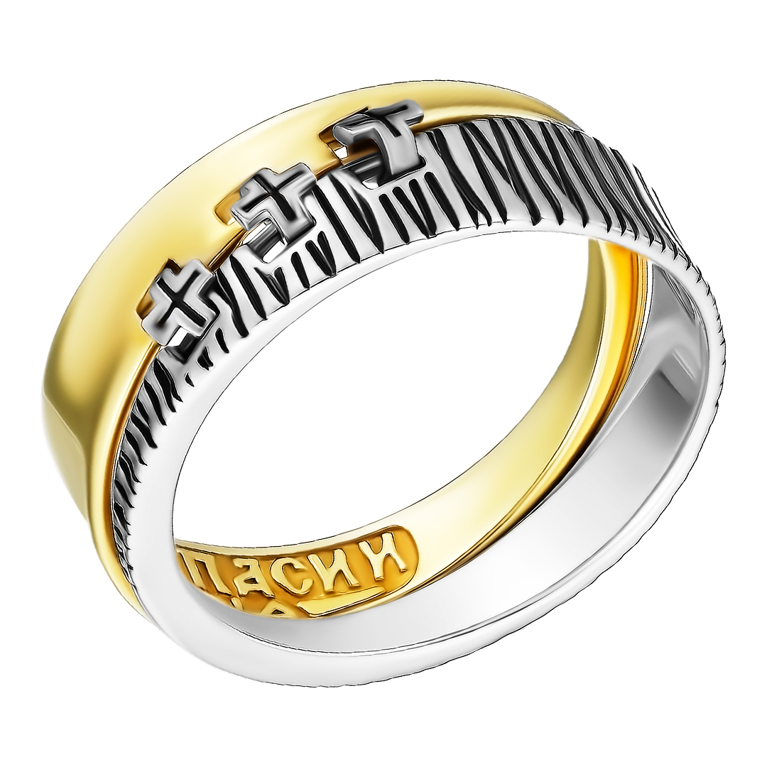 Серебряное кольцо 925 пробы; с чернением; с эл.золочения; "Печаль и радость";