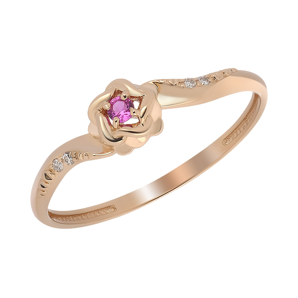 Кольцо из золота с рубином "Цветок"