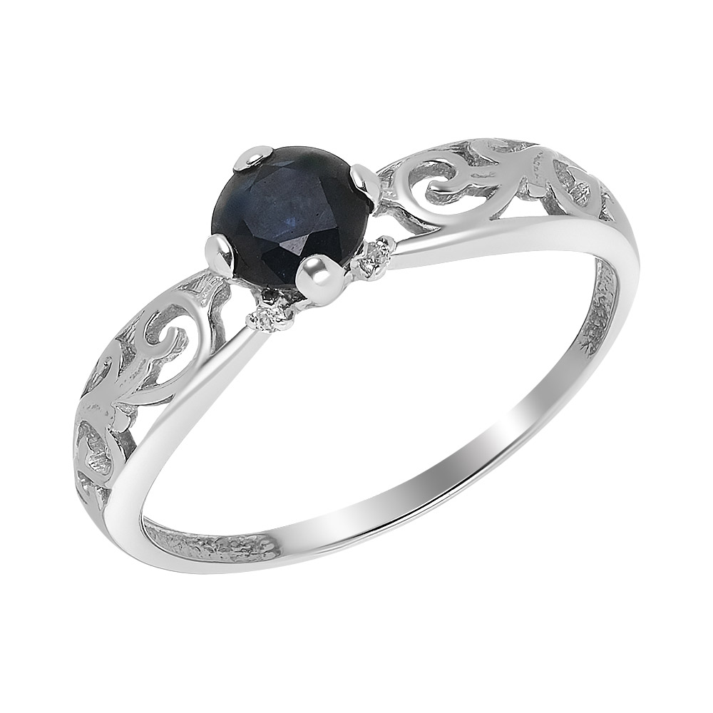 Серебряное кольцо 925 пробы; вставки 1 Сапфир U/2 0,599; 4 Фианит бесцв.;