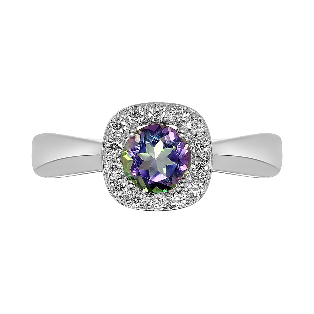 Серебряное кольцо 925 пробы; вставки 1 Топаз мистик; 14 Фианит бесцв.;
