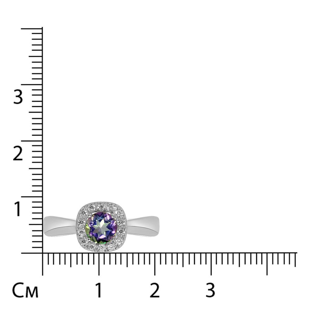 Серебряное кольцо 925 пробы; вставки 1 Топаз мистик; 14 Фианит бесцв.;
