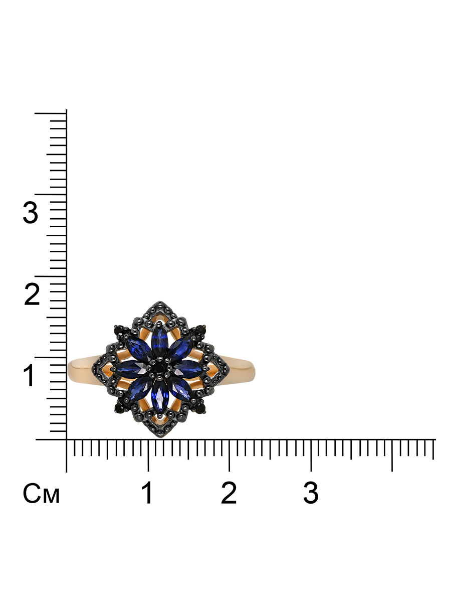 Серебряное кольцо 925 пробы; родий черн.; вставки 8 Сапфир 0,756 D/Г1; 5 Шпинель черная;