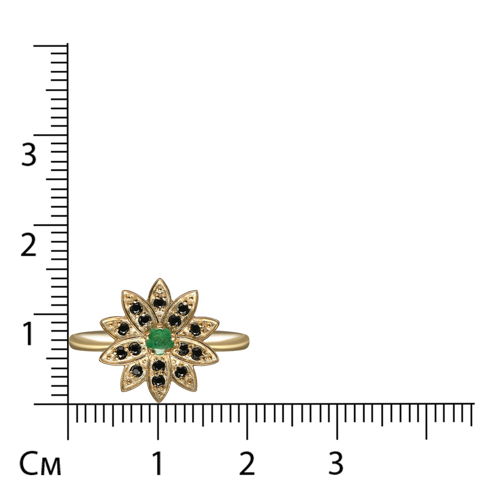Серебряное кольцо 925 пробы; вставки 1 Изумруд 0,09 4/K2; 15 Шпинель черная;