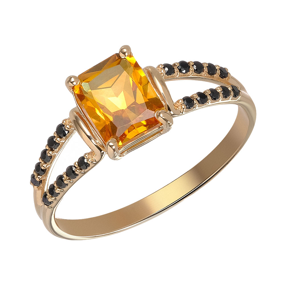 Серебряное кольцо 925 пробы; вставки 1 Цитрин; 20 Шпинель черная;