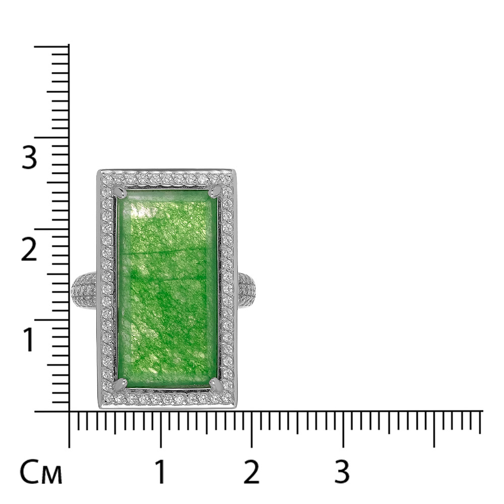 Серебряное кольцо 925 пробы; вставки 1 Жадеит; 88 Фианит бесцв.;
