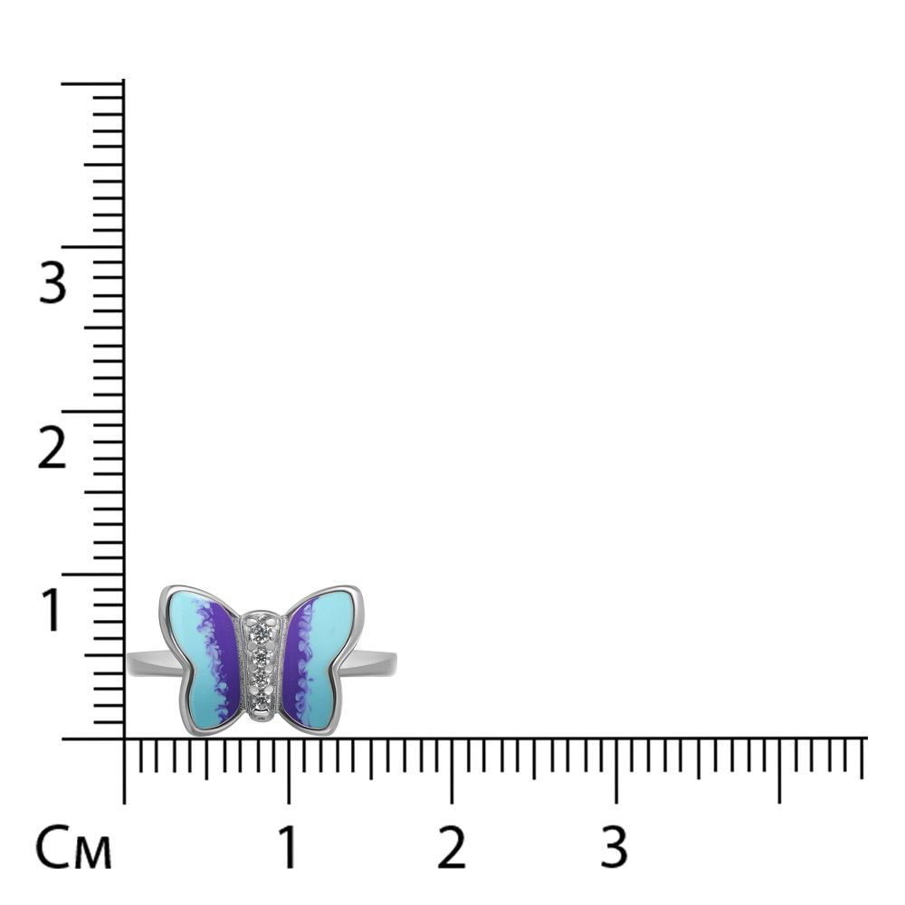 Серебряное незамкнутое кольцо с эмалью "Бабочка"