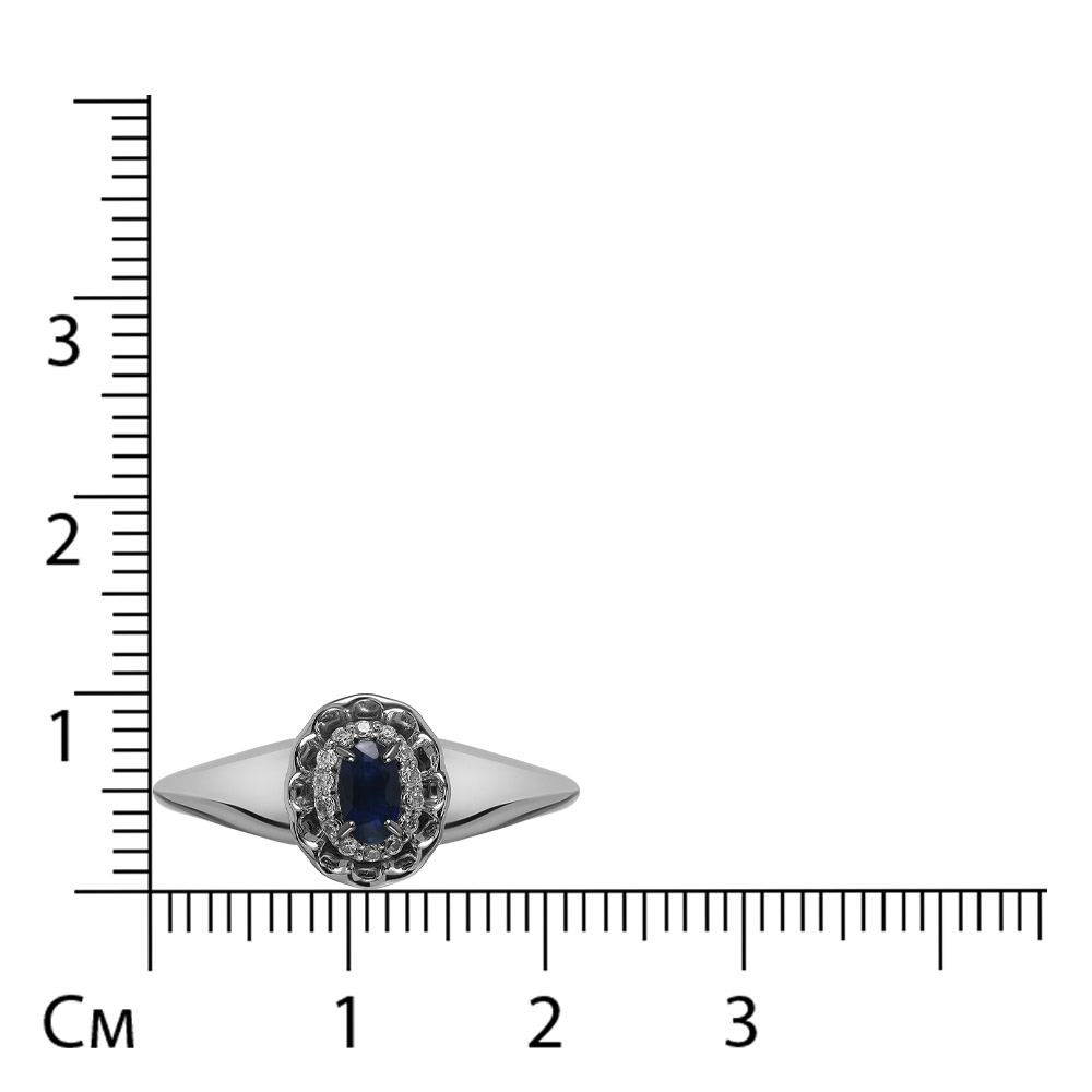 Серебряное кольцо 925 пробы; вставки 1 Сапфир U 0,281 3/3; 14 Фианит бесцв.;