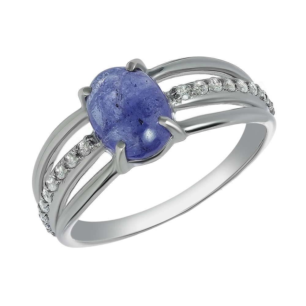Серебряное кольцо 925 пробы; вставки 1 Танзанит; 18 Фианит бесцв.;