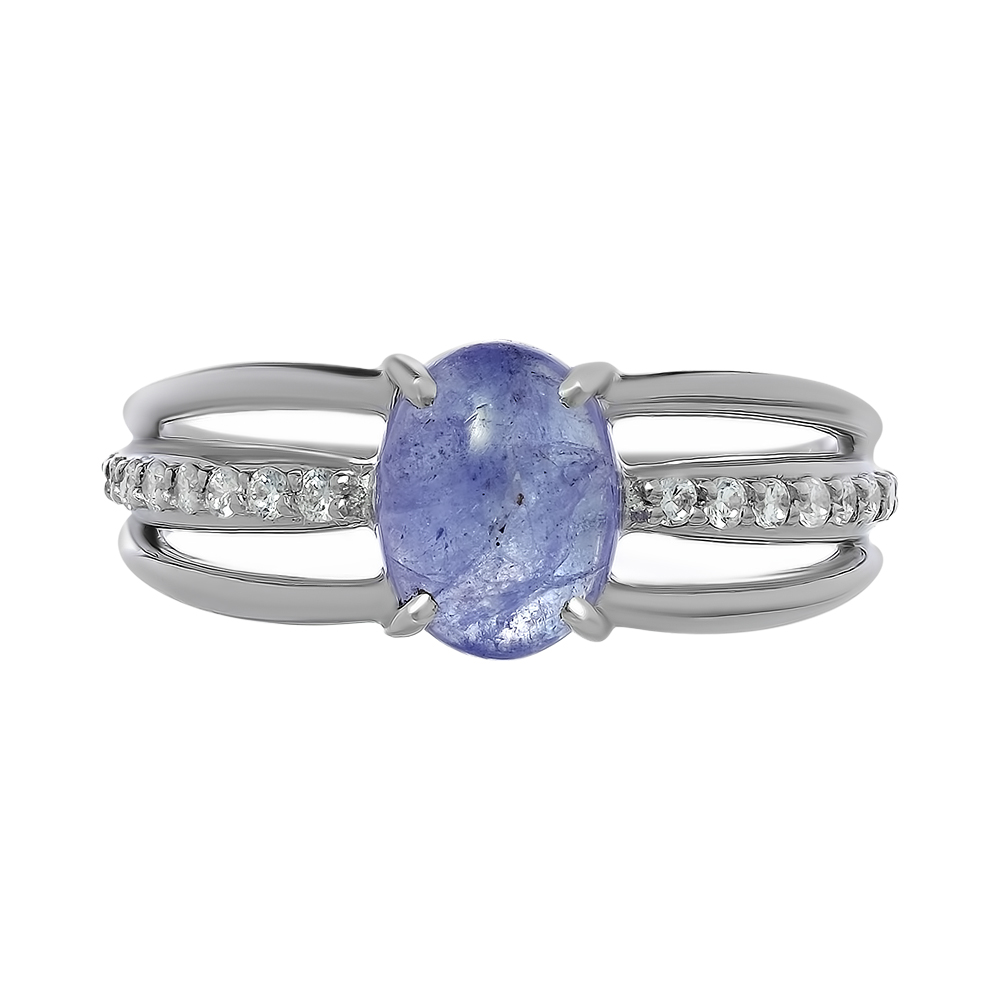 Серебряное кольцо 925 пробы; вставки 1 Танзанит; 18 Фианит бесцв.;