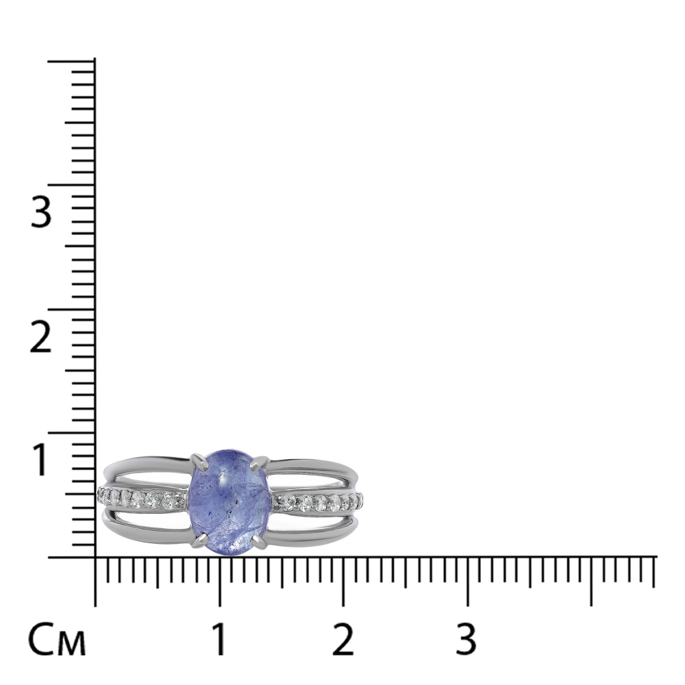 Серебряное кольцо 925 пробы; вставки 1 Танзанит; 18 Фианит бесцв.;