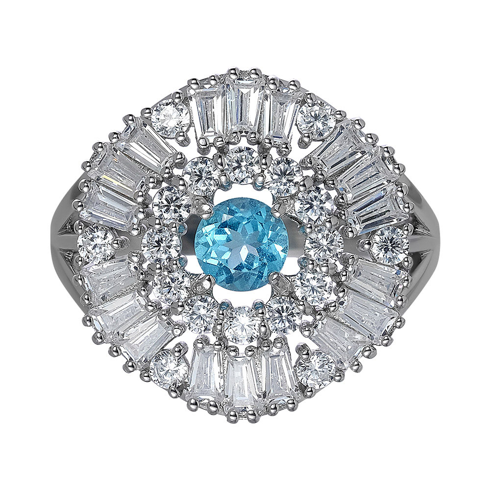 Серебряное кольцо 925 пробы; вставки 1 Апатит голубой; 36 Фианит бесцв.;