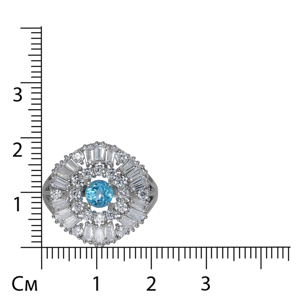 Серебряное кольцо 925 пробы; вставки 1 Апатит голубой; 36 Фианит бесцв.;