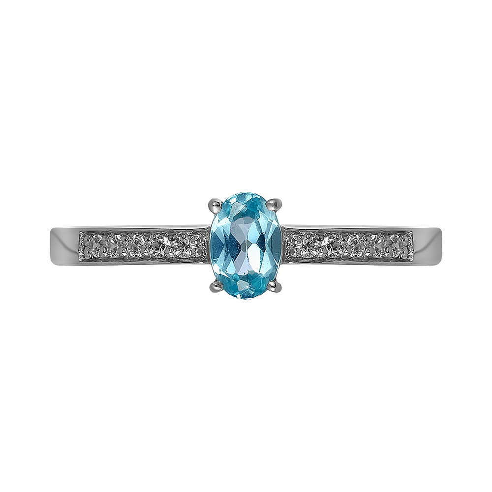 Серебряное кольцо 925 пробы; вставки 1 Апатит голубой; 10 Фианит бесцв.;