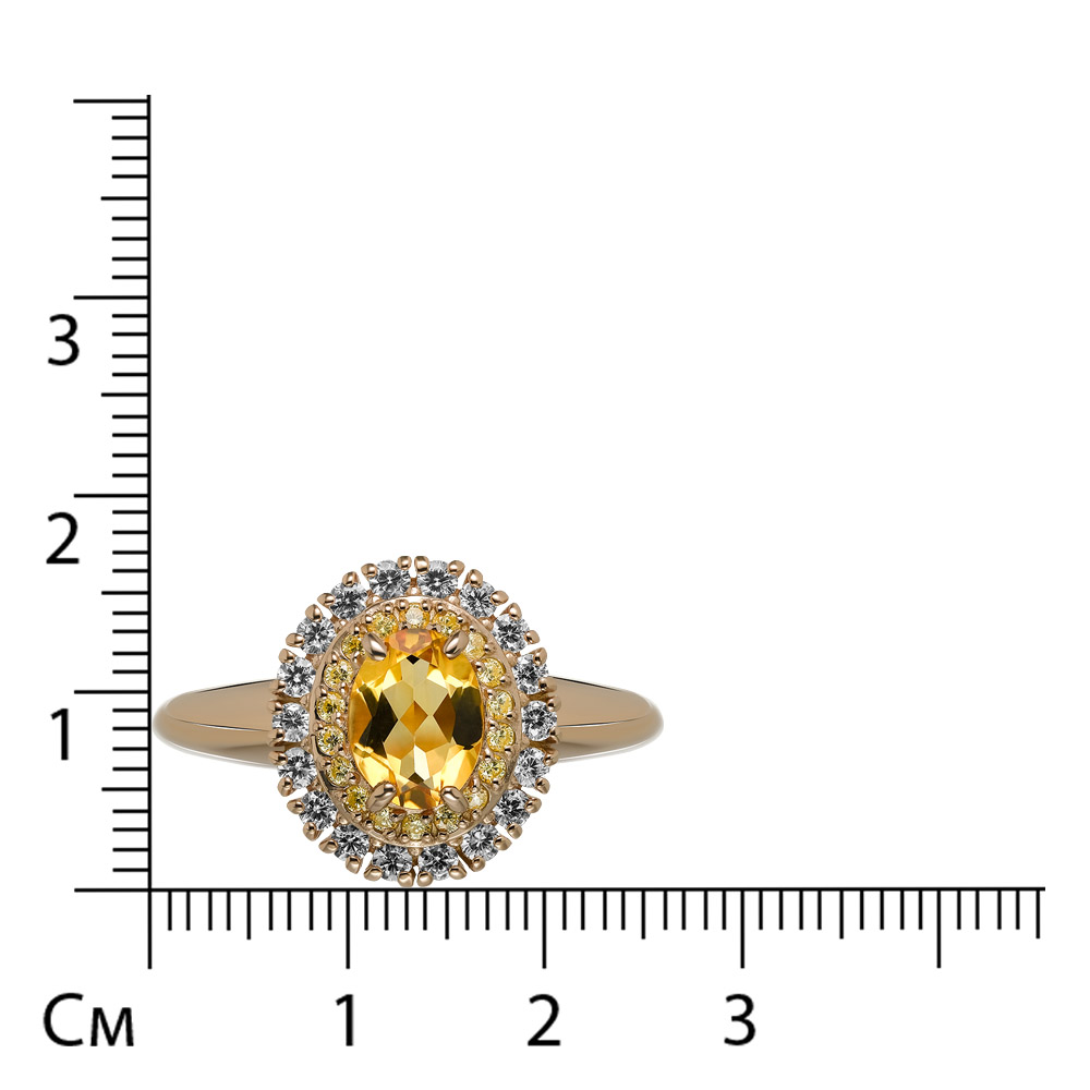 Серебряное кольцо 925 пробы; вставки 1 Цитрин; 18 Фианит желтый: 18 Фианит бесцв.;