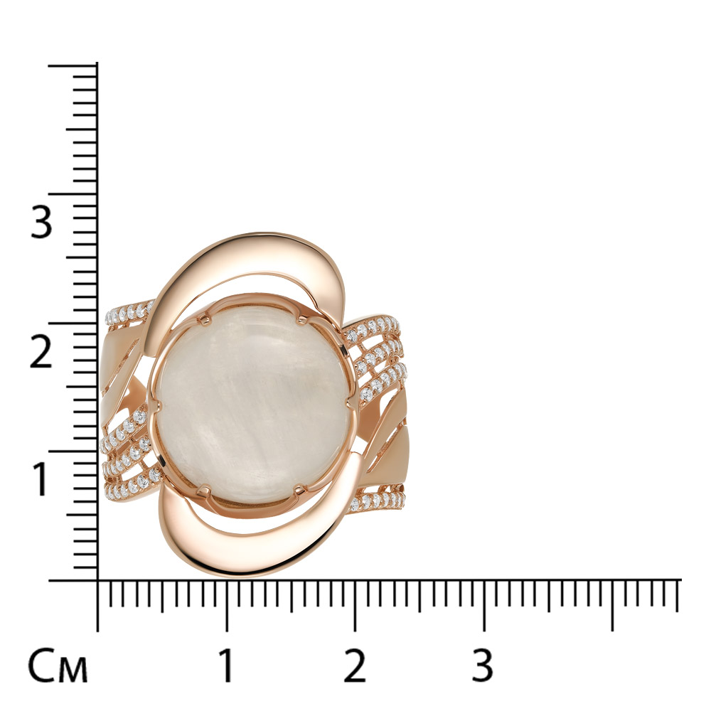 Серебряное кольцо 925 пробы; вставки 1 Лунный камень; 62 Фианит бесцв.;