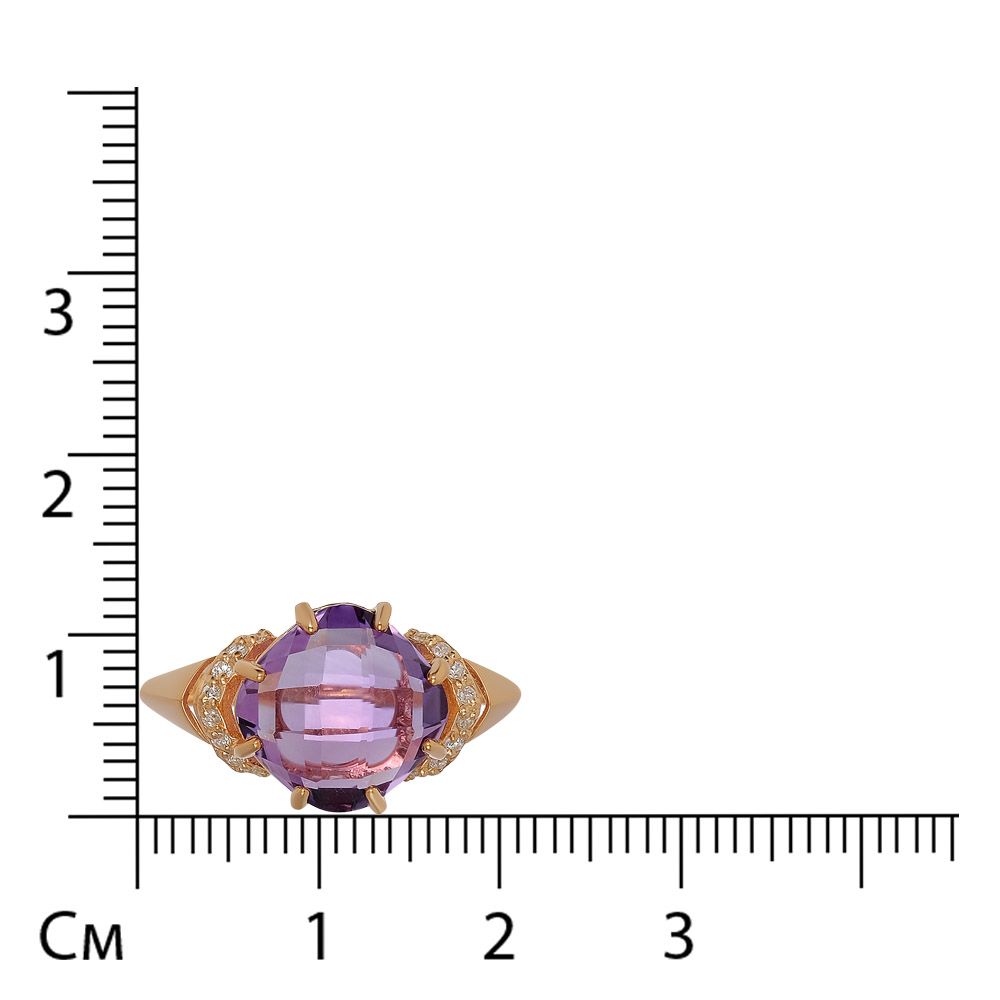 Серебряное кольцо 925 пробы; вставки 1 Аметист природ.; 16 Фианит бесцв.;