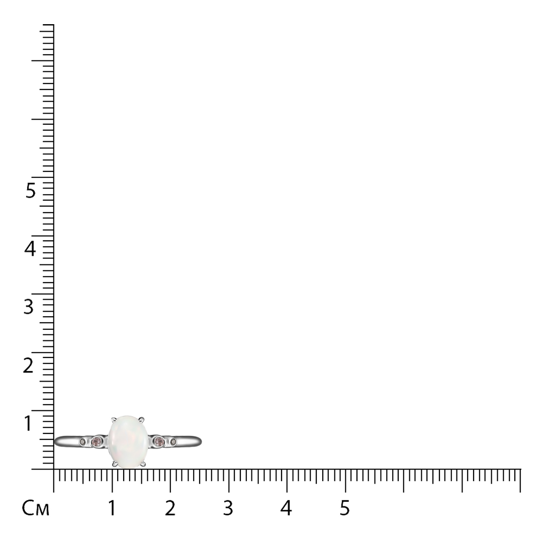 Серебряное кольцо 925 пробы; вставки 1 Опал белый; 2 Фианит голубой; 2 Фианит розовый;