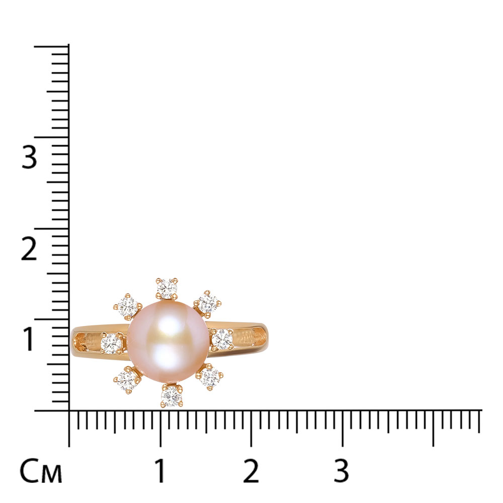 Серебряное кольцо 925 пробы; вставки 1 Жемчуг культ. розовый; 8 Фианит бесцв.;