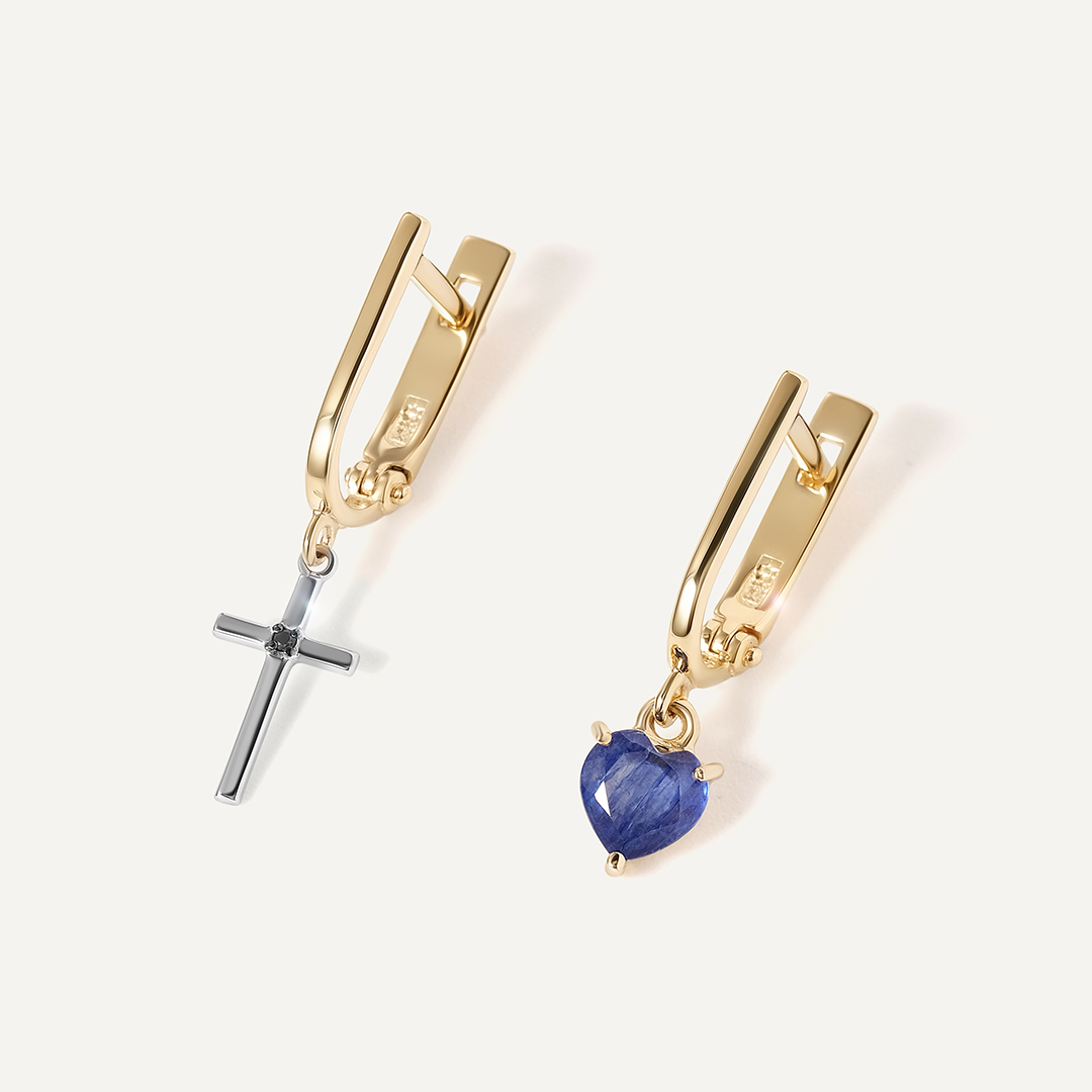 Серьги из желтого золота с сапфиром и бриллиантом