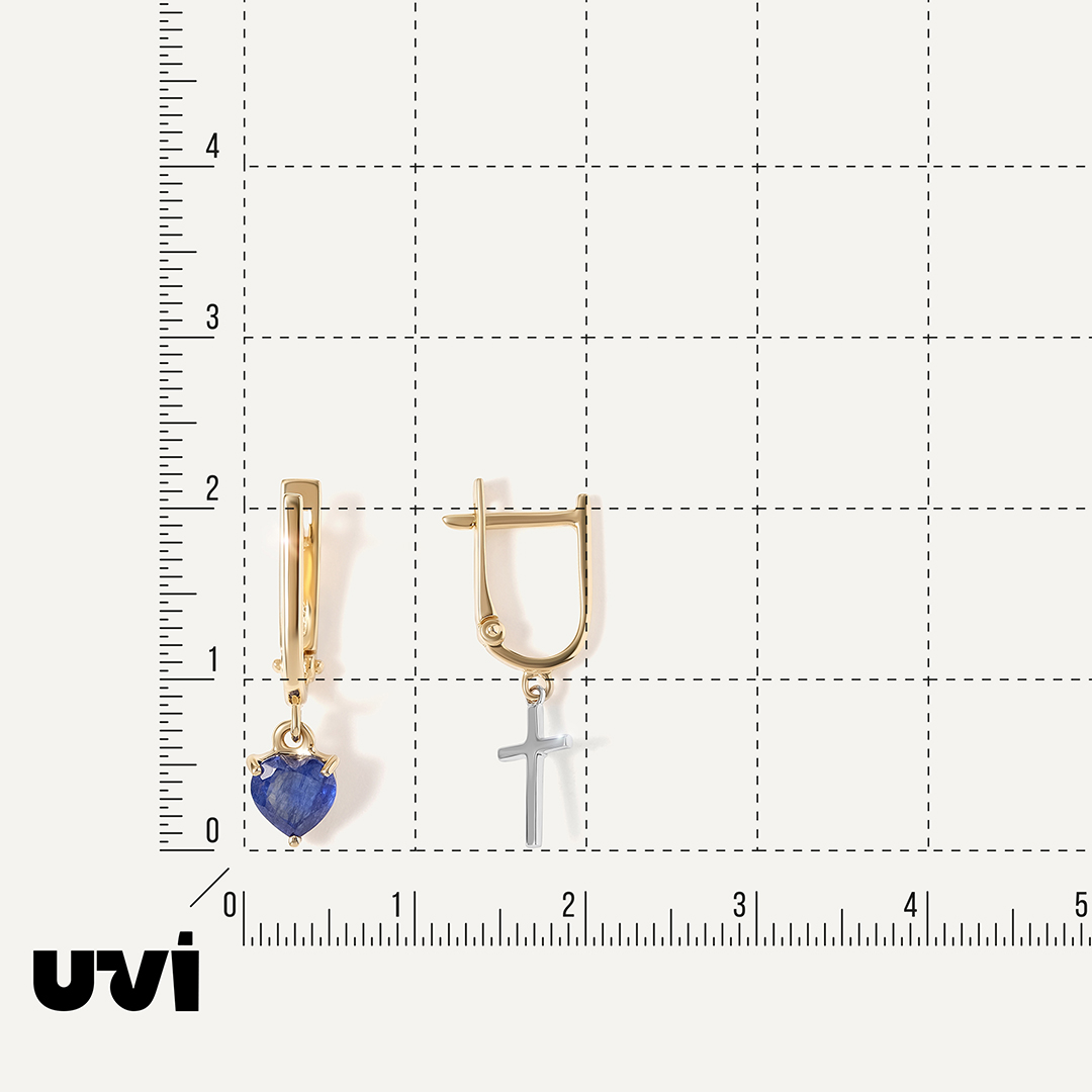 Серьги из желтого золота с сапфиром и бриллиантом