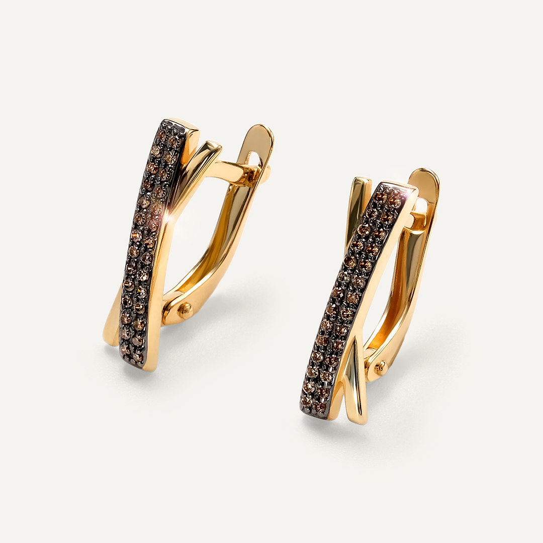 Серьги из желтого золота с коньячными бриллиантами