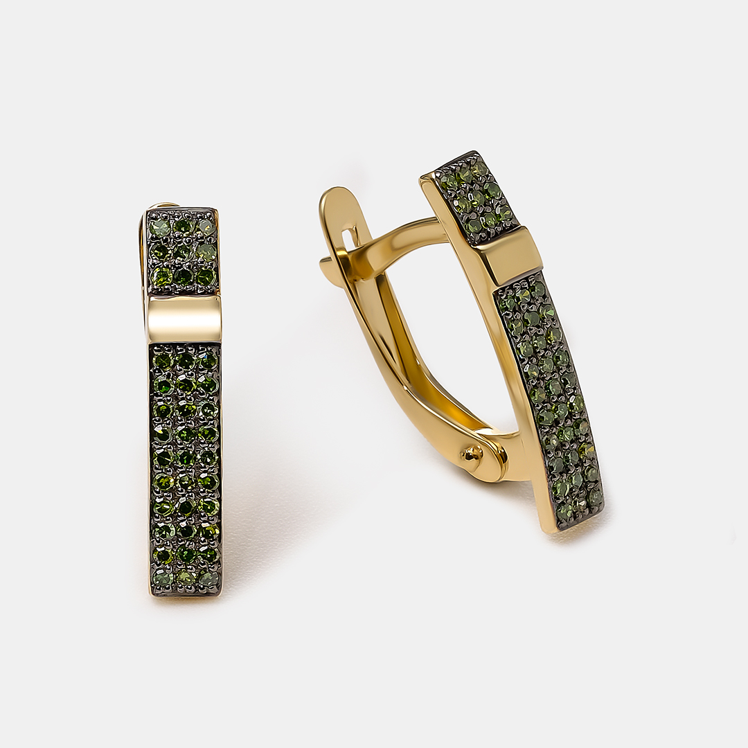 Серьги из желтого золота с зелеными бриллиантами