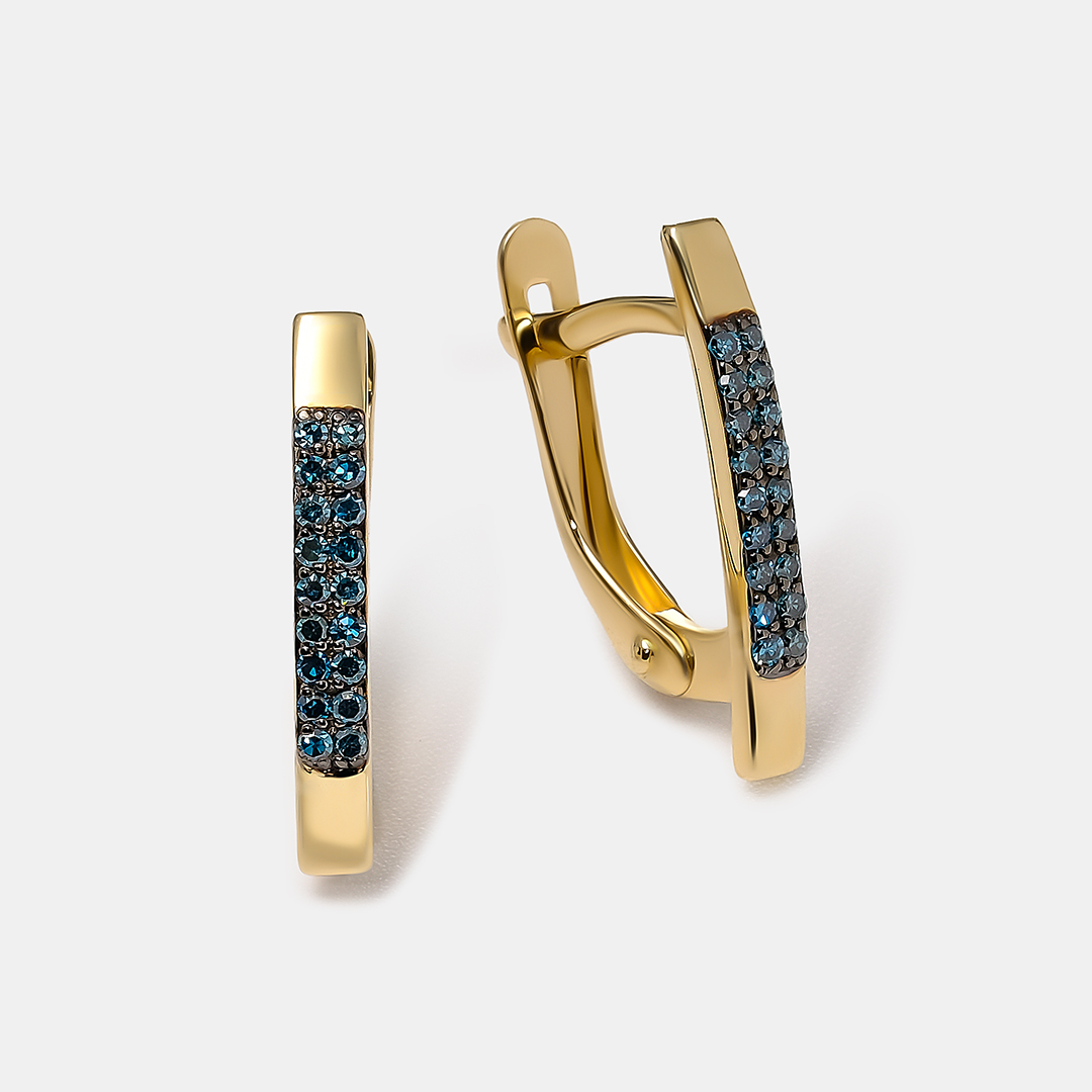 Серьги из желтого золота с голубыми бриллиантами