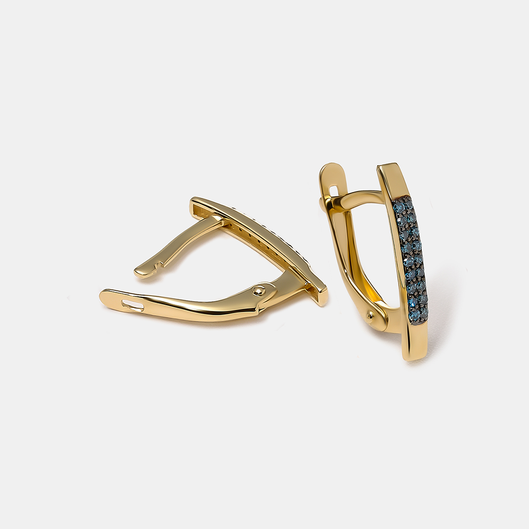 Серьги из желтого золота с голубыми бриллиантами