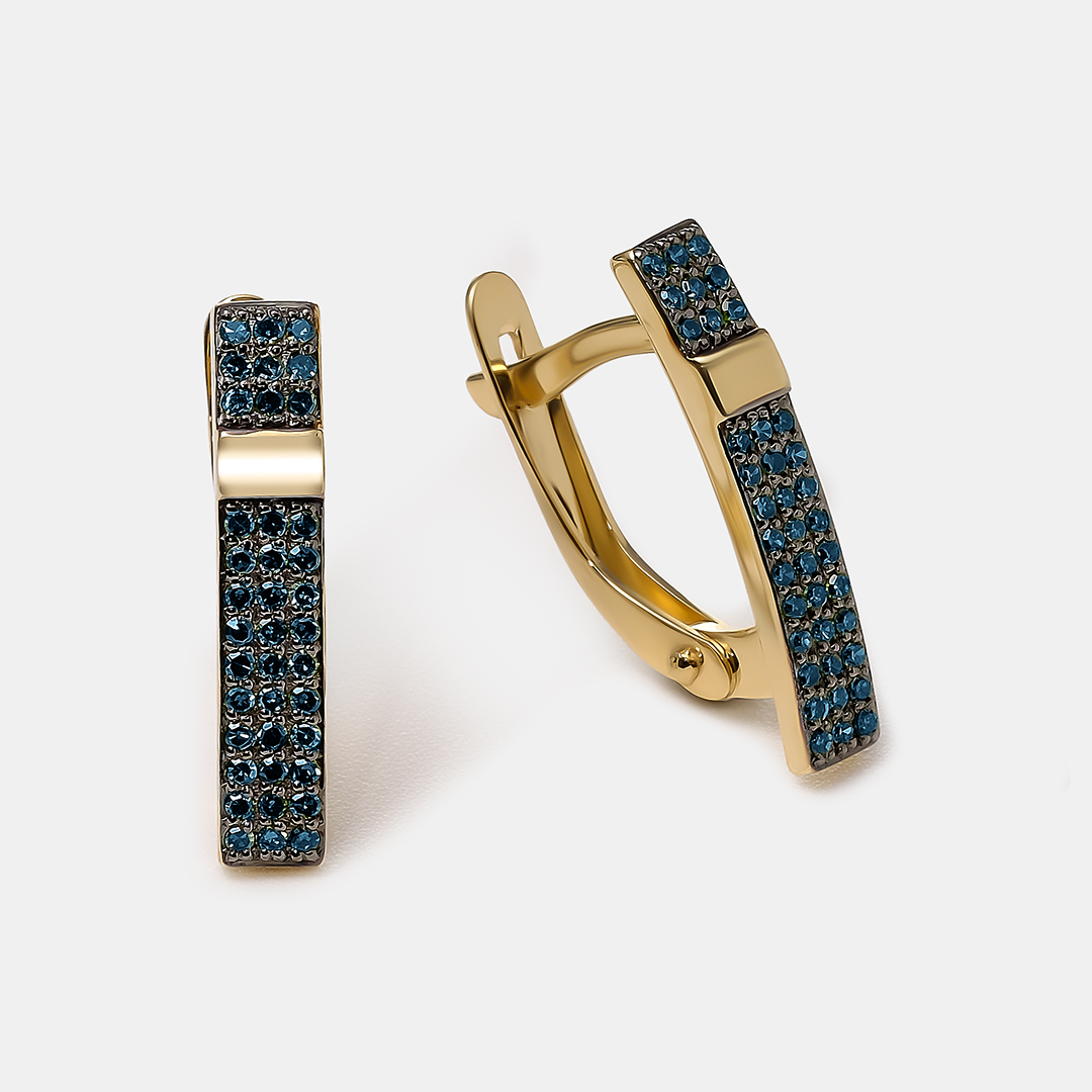 Серьги из желтого золота с голубыми бриллиантами